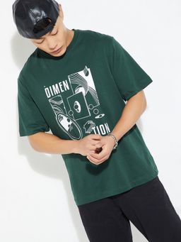 max - Cotton Slim Fit Graphic Green T-Shirt