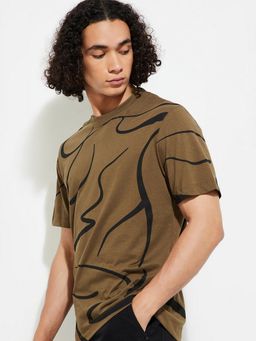max - Urb_N Slim Fit Printed Brown T-Shirt
