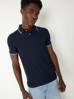 max - Solid Polo Navy Blue T-Shirt