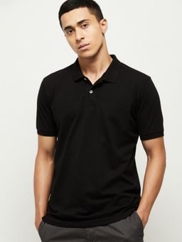 max - Solid Slim Fit Black Polo T-Shirt