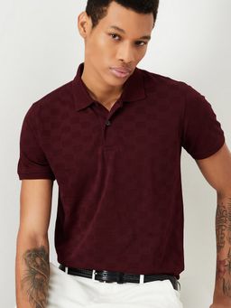 max - Slim Fit Checks Maroon Polo T-Shirt