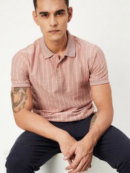 max - Slim Fit Striped Pink Polo T-Shirt