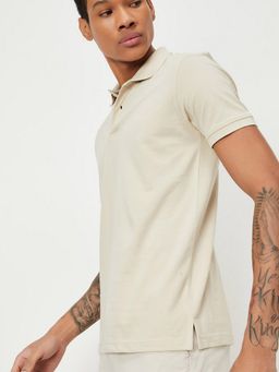 max - Slim Fit Solid Beige Polo T-Shirt