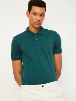 max - Slim Fit Solid Teal Polo T-Shirt