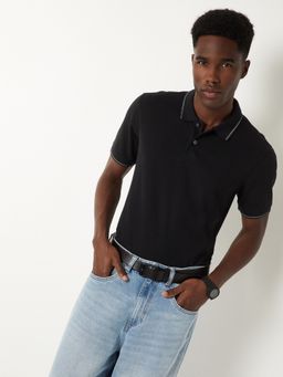 max - Black Solid Polo T-Shirt