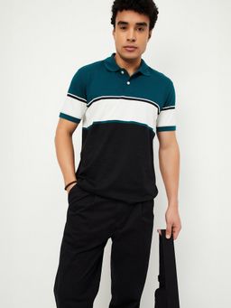 max - Colour block Regular Fit Teal Polo T-Shirt