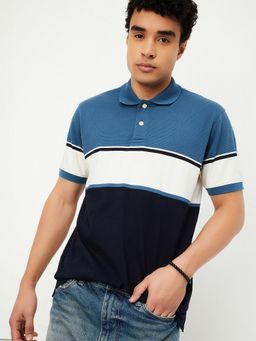 max - Colour block Regular Fit Blue Polo T-Shirt