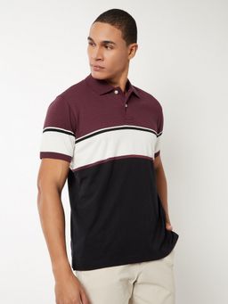 max - Colour block Regular Fit Maroon Polo T-Shirt
