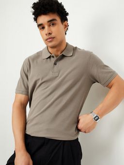max - Textured Beige Polo T-Shirt