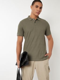 max - Textured Olive Polo T-Shirt