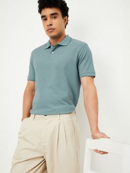 max - Textured Regular Fit Green Polo T-Shirt
