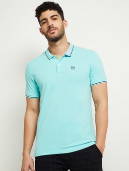 max - Solid Slim Fit Aqua Polo T-Shirt