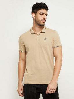 max - Solid Slim Fit Khaki Polo T-Shirt