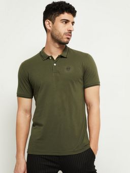 max - Solid Slim Fit Olive Polo T-Shirt