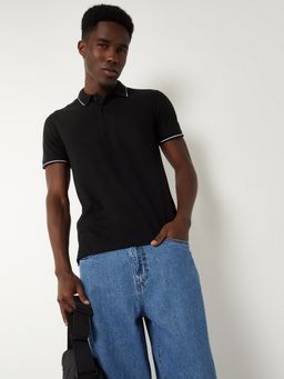 max - Black Solid Polo T-Shirt
