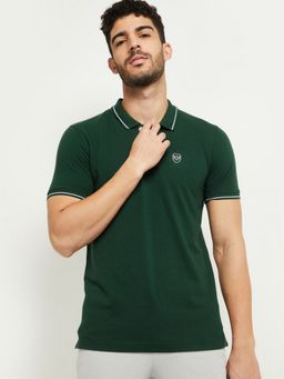 max - Solid Slim Fit Green Polo T-Shirt