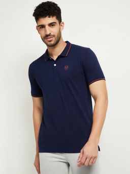 max - Solid Slim Fit Navy Blue Polo T-Shirt