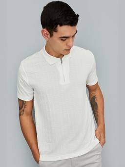 max - Knit Zip White Polo T-Shirt