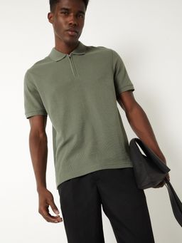 max - Solid Zipper Olive Polo T-Shirt