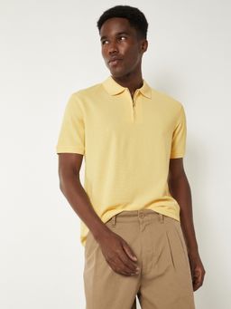 max - Solid Zipper Yellow Polo T-Shirt
