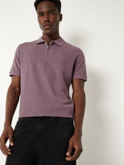 max - Solid Zipper Brown Polo T-Shirt