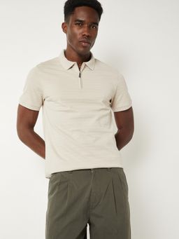 max - Textured Beige Polo T-Shirt