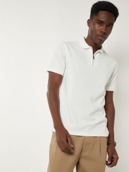 max - Textured Zipper White Polo T-Shirt