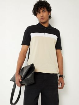 max - Colour block Beige Polo T-Shirt