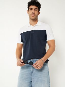 max - Colour block Navy Blue Polo T-Shirt