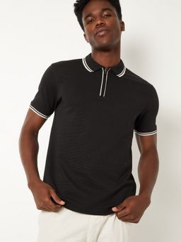 max - Textured Regular Fit Black Polo T-Shirt