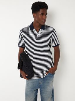max - Striped Regular Fit Navy Blue Polo T-Shirt