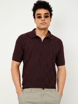 max - Textured Regular Fit Wine Polo T-Shirt