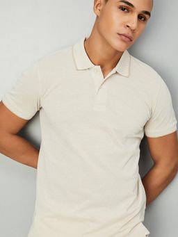 max - Solid Slim Fit Khaki Polo T-Shirt