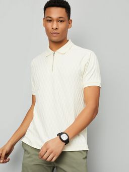 max - Knitted Zip Off White Polo T-Shirt