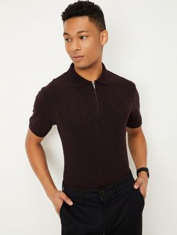 max - Textured Regular Fit Wine Polo T-Shirt
