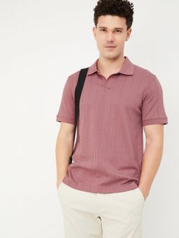 max - Ribbed Knit Mauve Polo T-Shirt