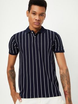 max - Slim Fit Striped Blue Polo T-Shirt