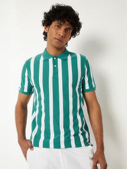 max - Striped Slim Fit Green Polo T-Shirt