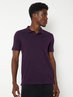 max - Slim Fit Solid Purple Polo T-Shirt
