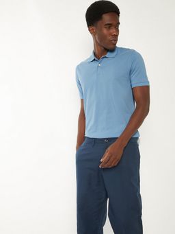 max - Slim Fit Solid Blue Polo T-Shirt