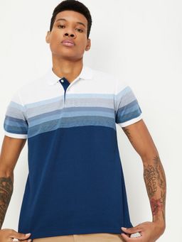 max - Slim Fit Striped Blue Polo T-Shirt