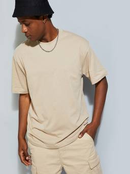 max - Urb_N Relaxed Fit Solid Beige T-Shirt