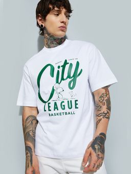 max - Urb_N Snoopy Printed Oversized Off White T-Shirt