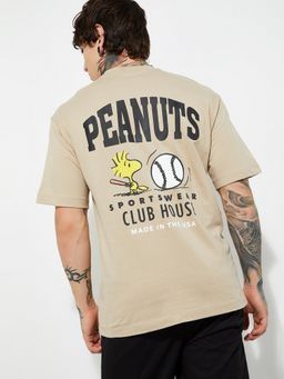 max - Urb_N Peanuts Print Oversized Beige T-Shirt