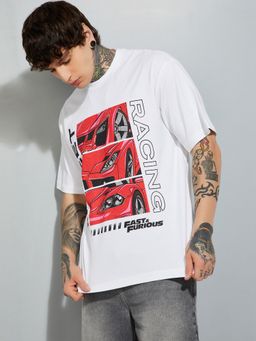 max - Urb_N Fast and Furious Print Oversized White T-Shirt