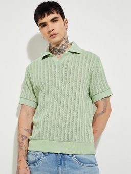max - Urb_N Oversized Knit Green Polo T-Shirt