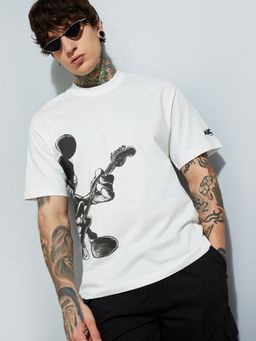 max - Urb_N Mickey Print Oversized Cream T-Shirt