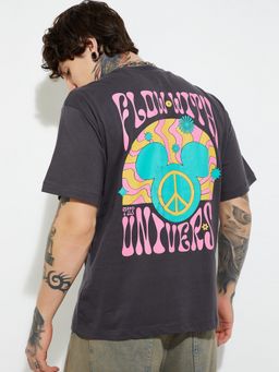 max - Urb_N Mickey Back Print Oversized Grey T-Shirt