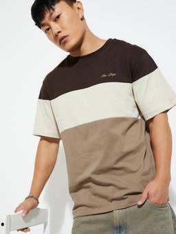 max - Urb_N Colour block Regular Fit Brown T-Shirt
