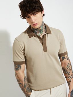 max - Urb_N Colour blocked Beige Polo T-Shirt